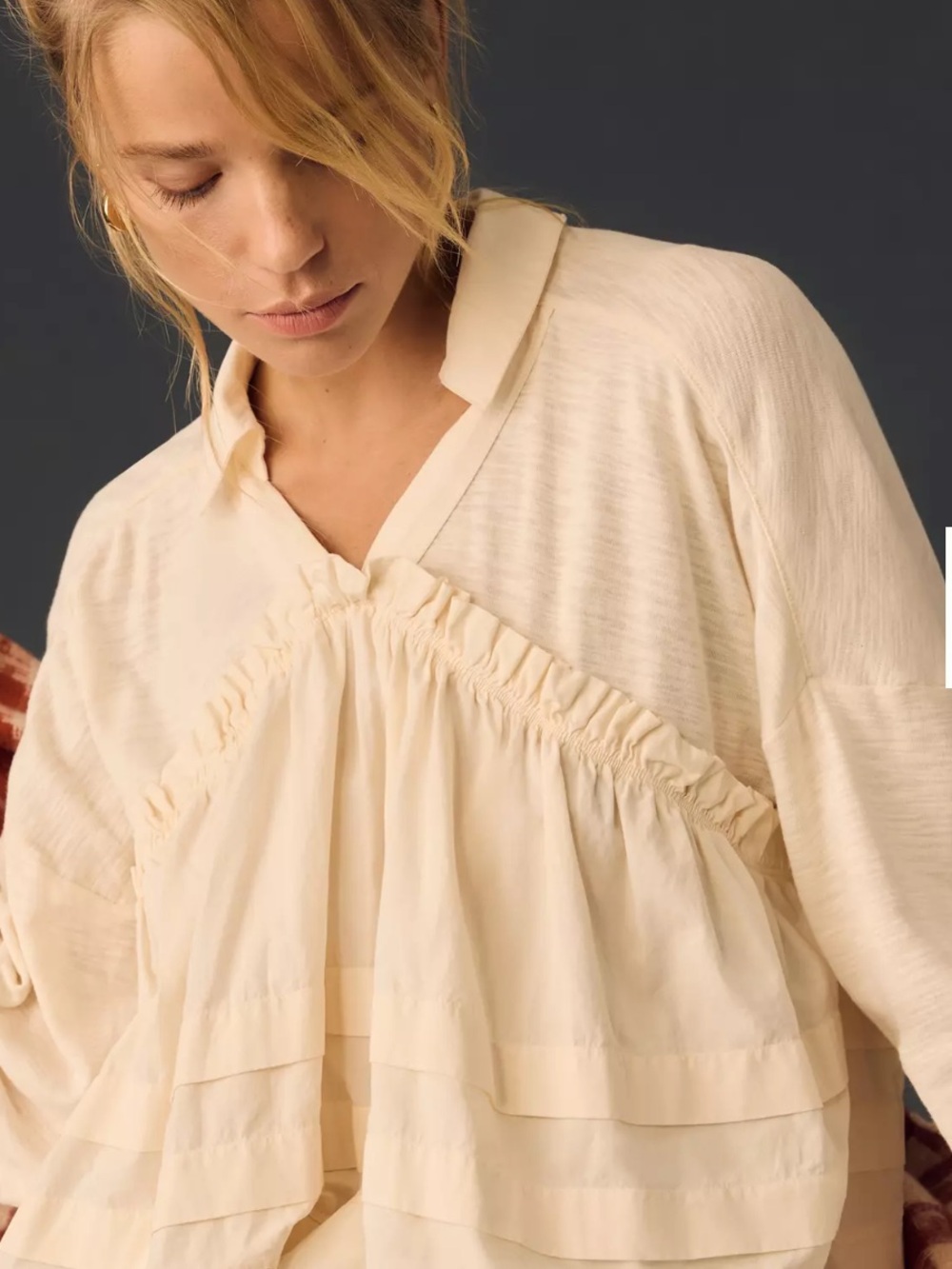 Pilcro Cream Ruffled Peasant Blouse